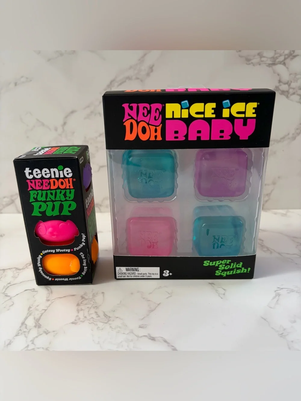 Lot of 2: NeeDoh Nice Ice Baby Mini Cube & Teenie Funky Pup 3 Pack